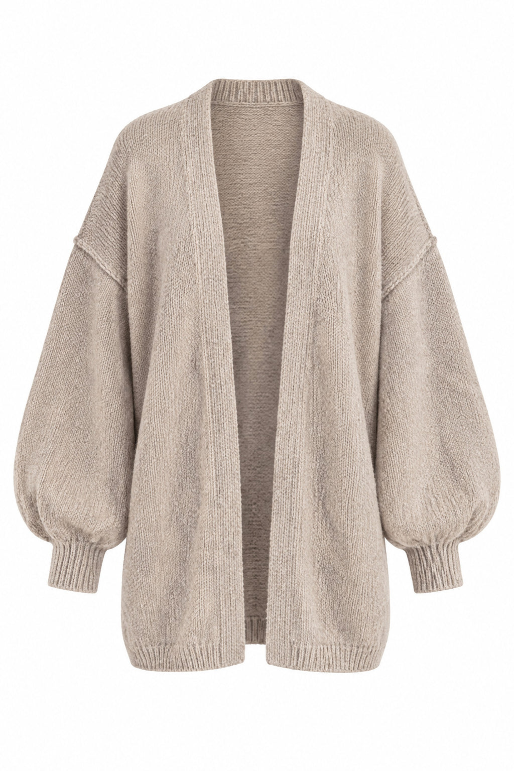 Lantern-Sleeve Cardigan in Khaki, laid flat