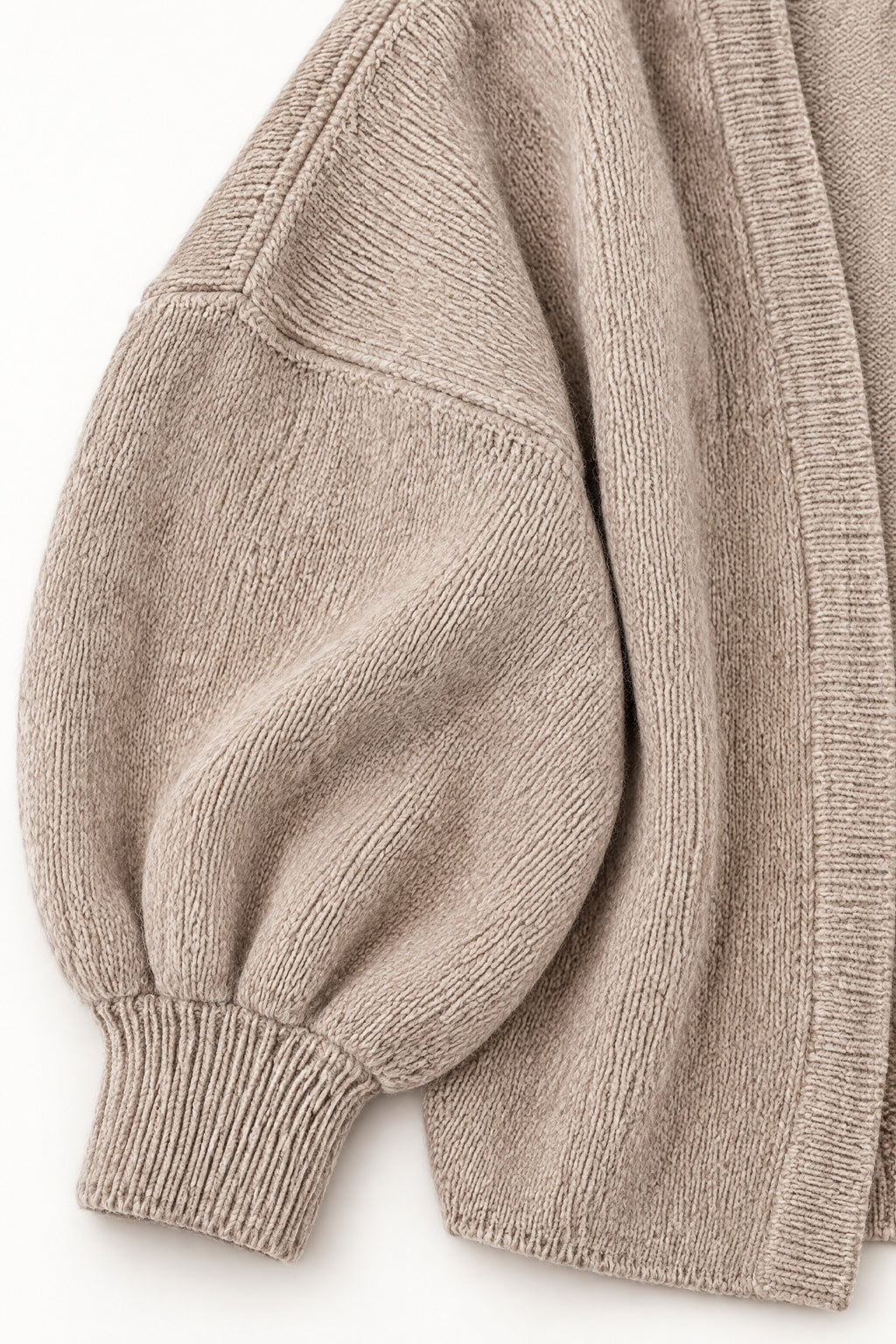 Lantern-Sleeve Cardigan in Khaki, lantern sleeve and ribbed cuff