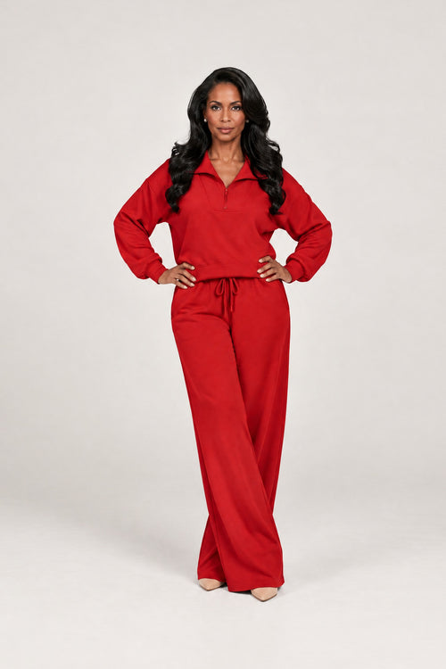 Half-Zip Lounge Set in Red, front