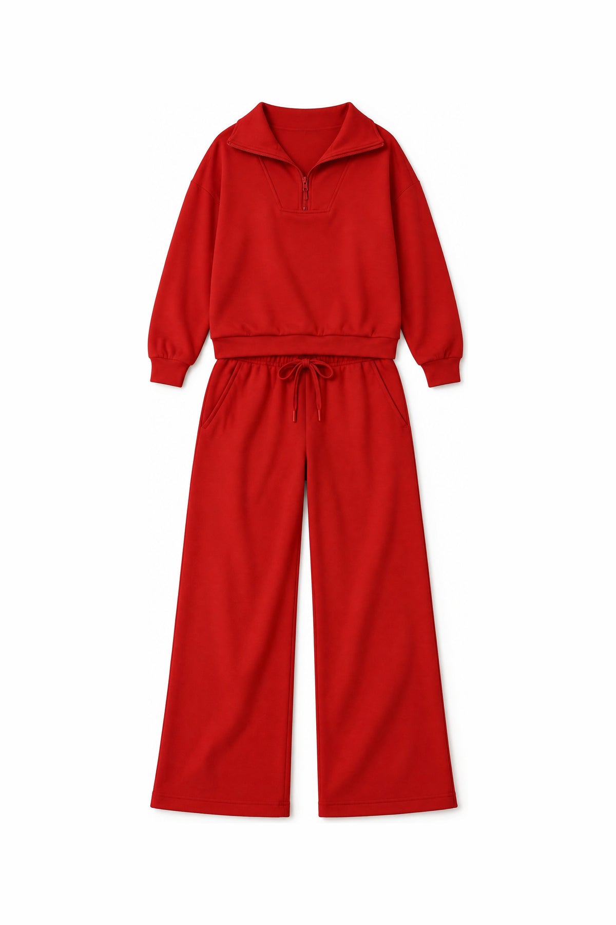 Half-Zip Lounge Set in Red, laid flat