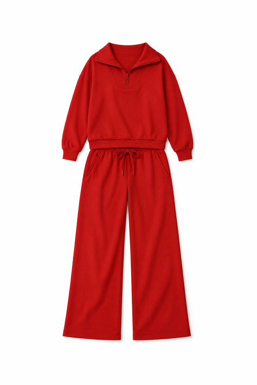 Half-Zip Lounge Set in Red, laid flat