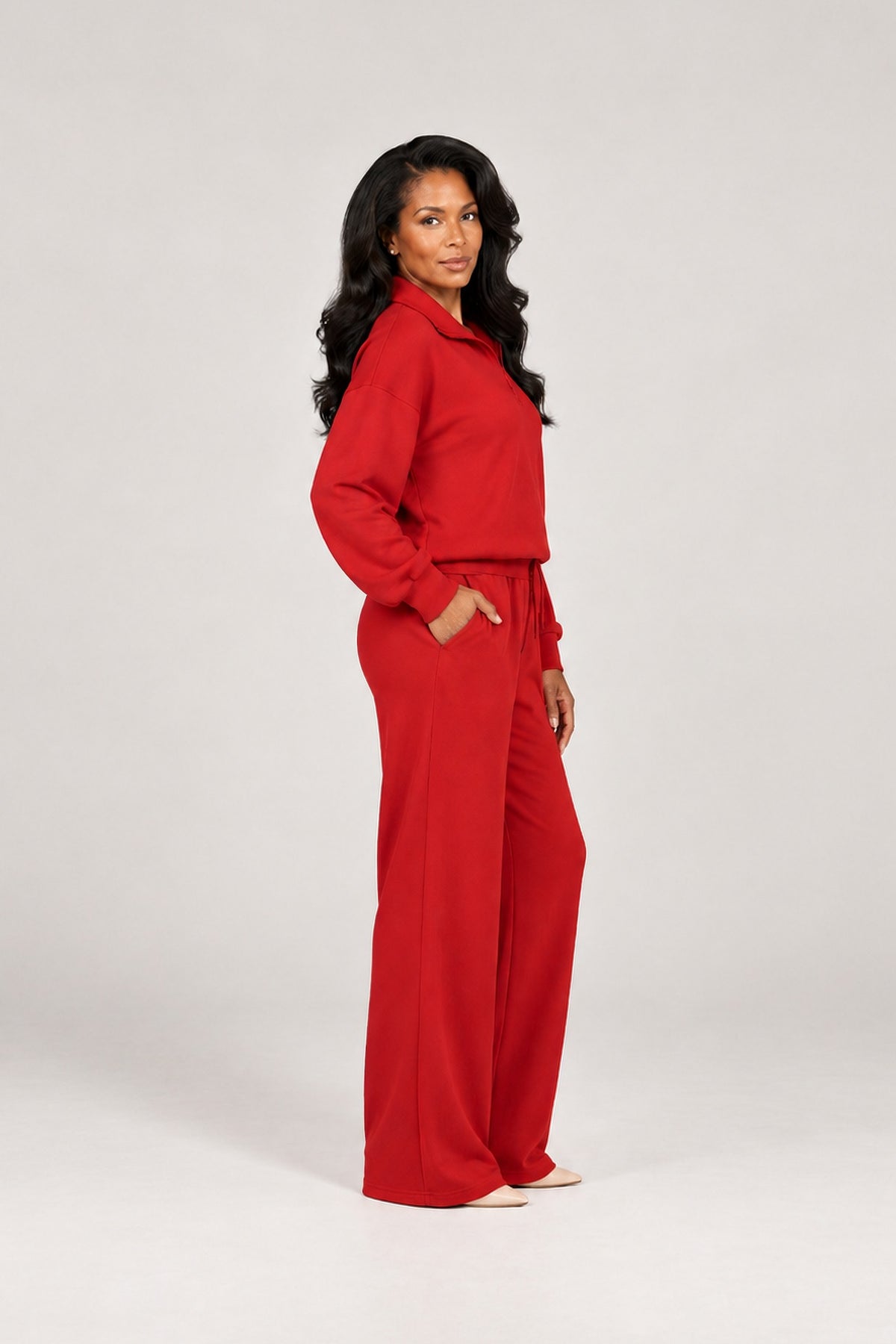 Half-Zip Lounge Set in Red, side
