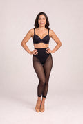 Sheer-Leg Shaping Legging in Black, full length, front, worn with a black bra