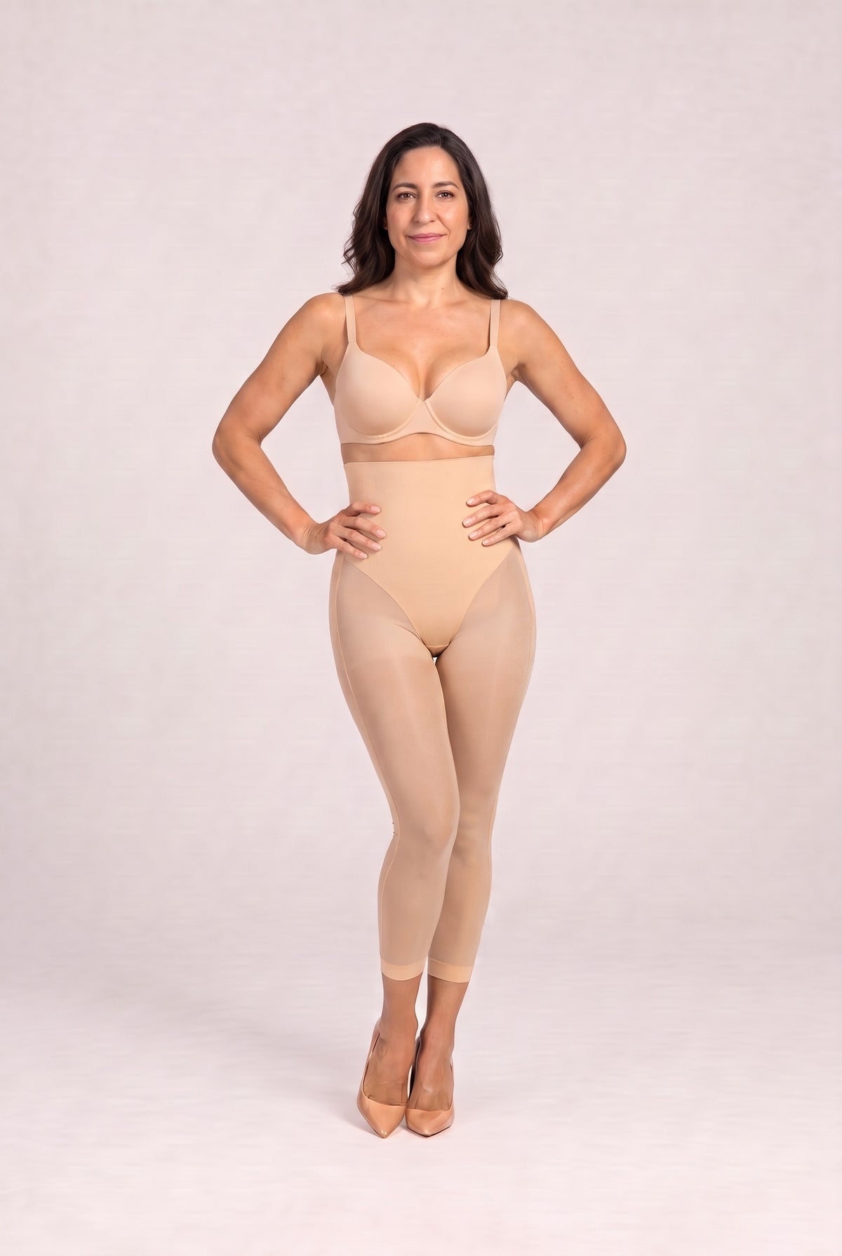 Sheer-Leg Shaping Legging in Natural, full length, front