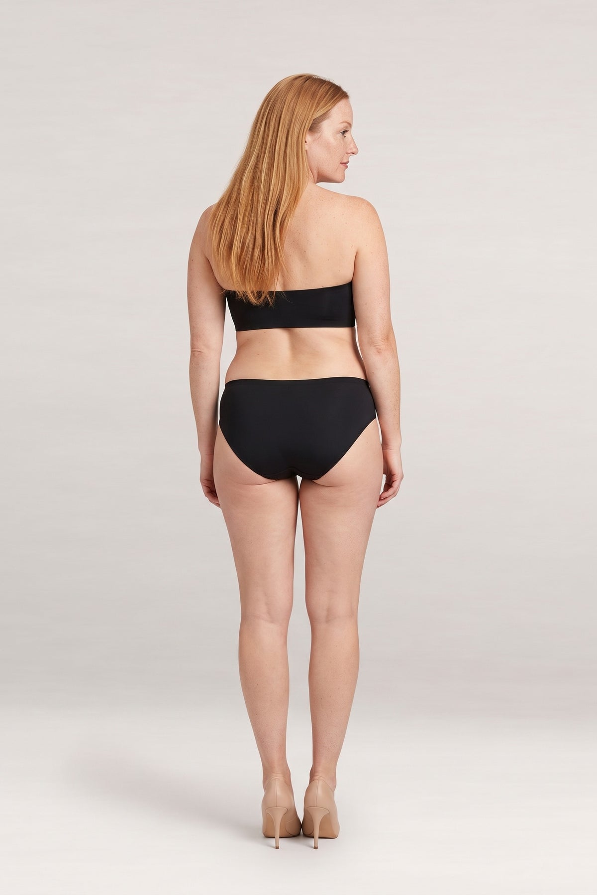 Strapless Front-Clasp Bra in Black, back view