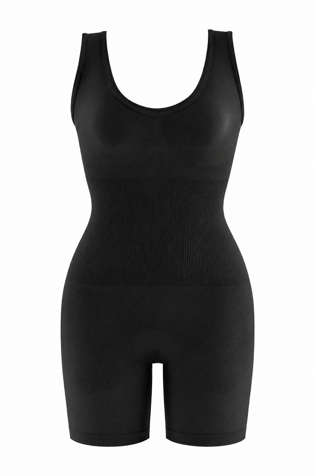 Seamless Tank Bodysuit in Black, flat lay