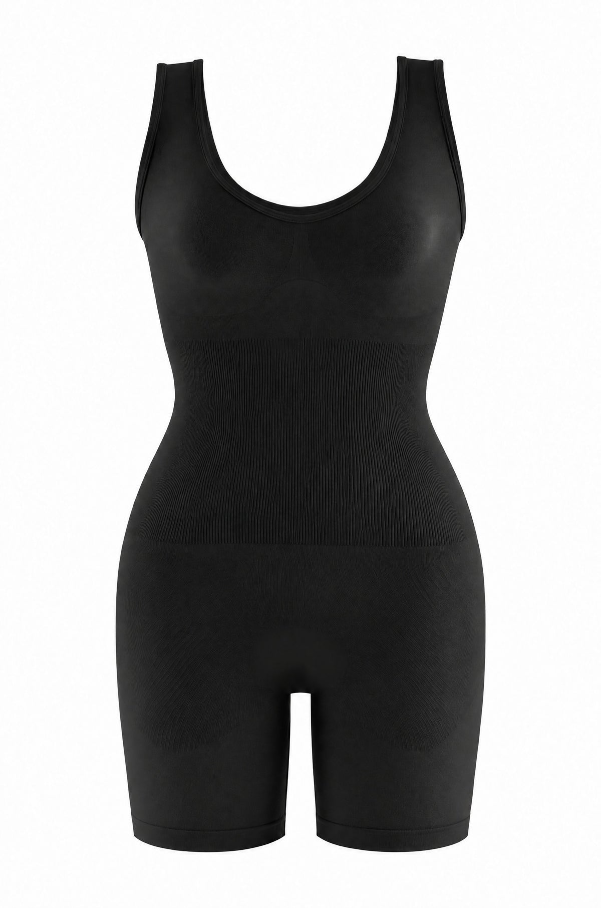 Seamless Tank Bodysuit in Black, flat lay