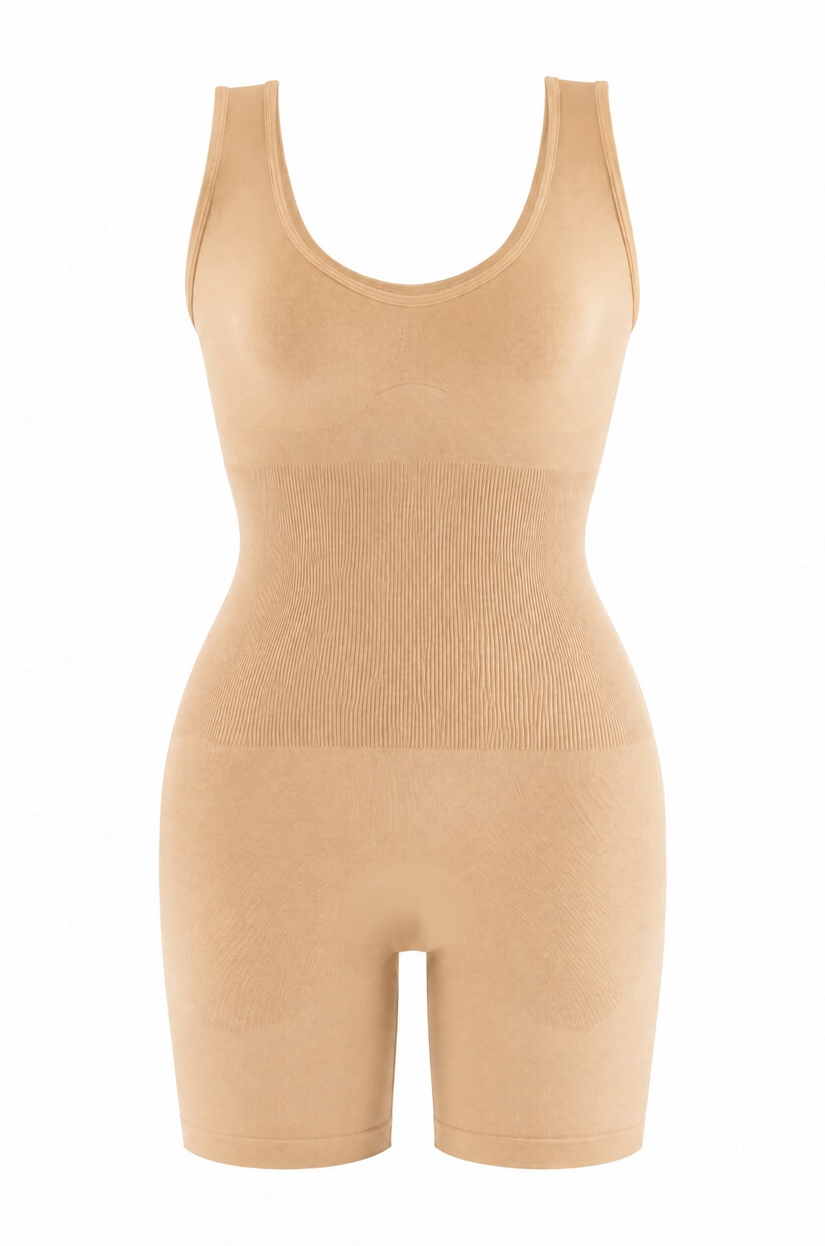 Seamless Tank Bodysuit in Beige, flat lay