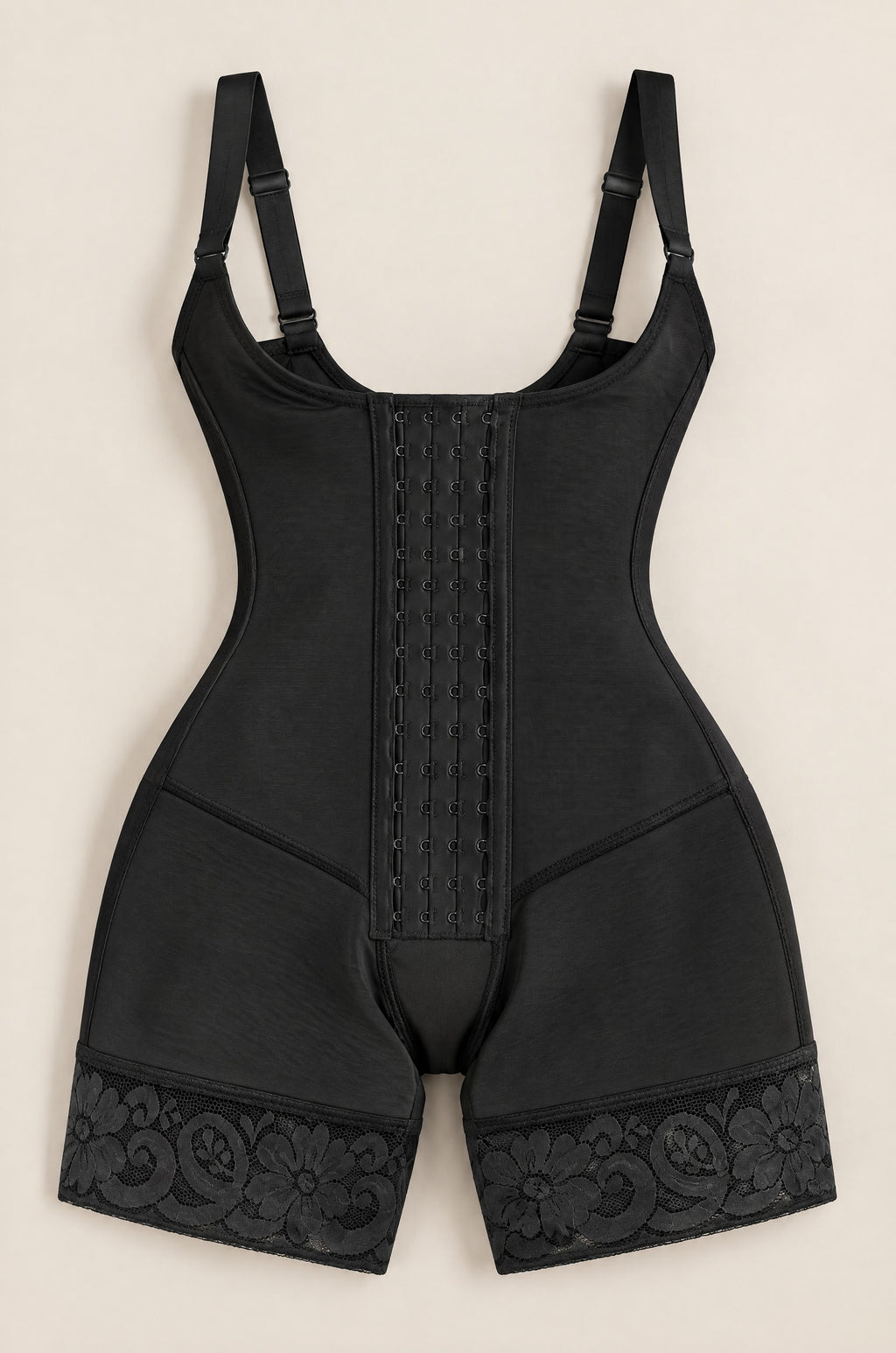 Hook-Front Bodysuit in Onyx laid flat