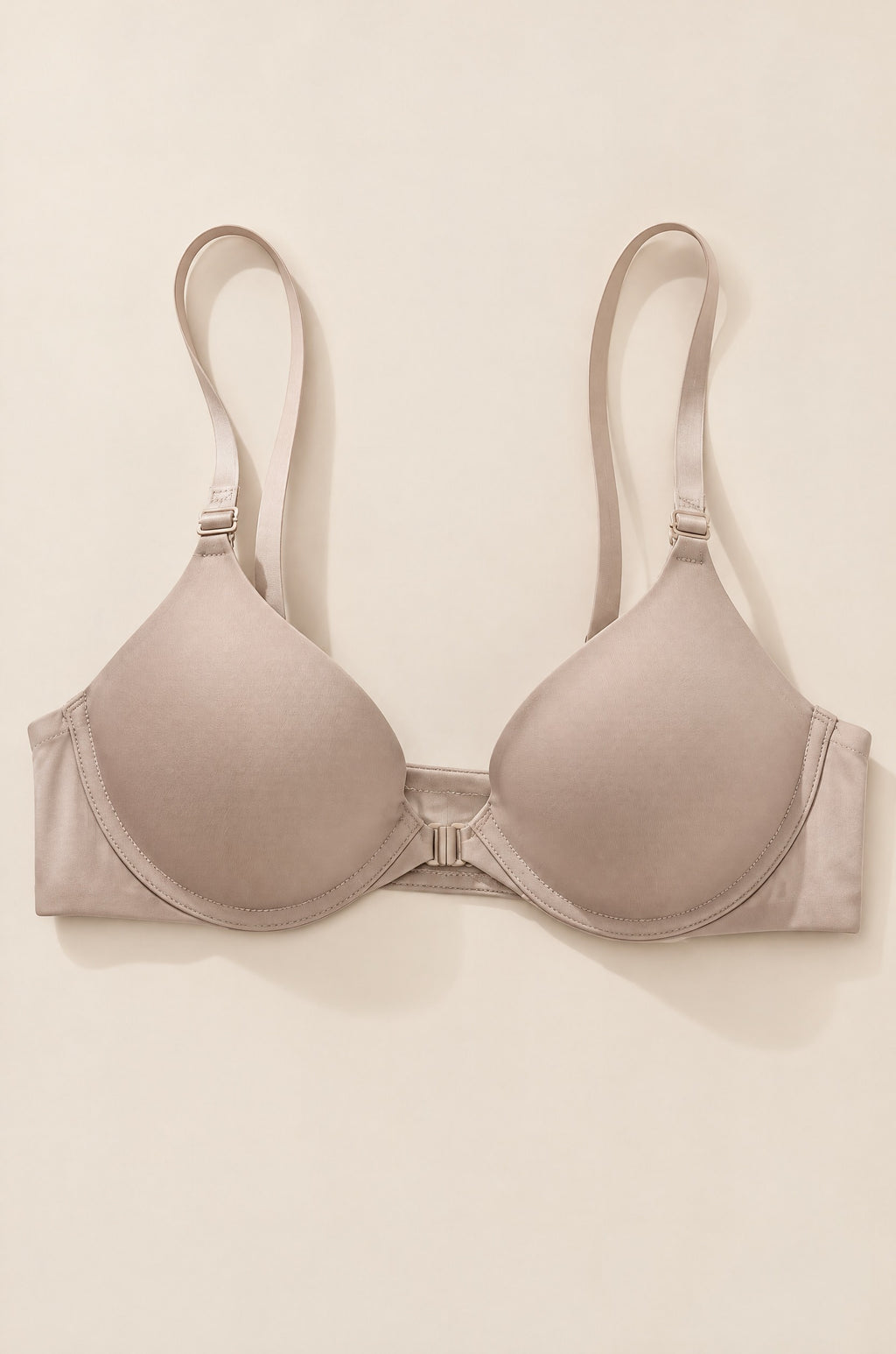 Front-Close T-Shirt Bra in Oat laid flat