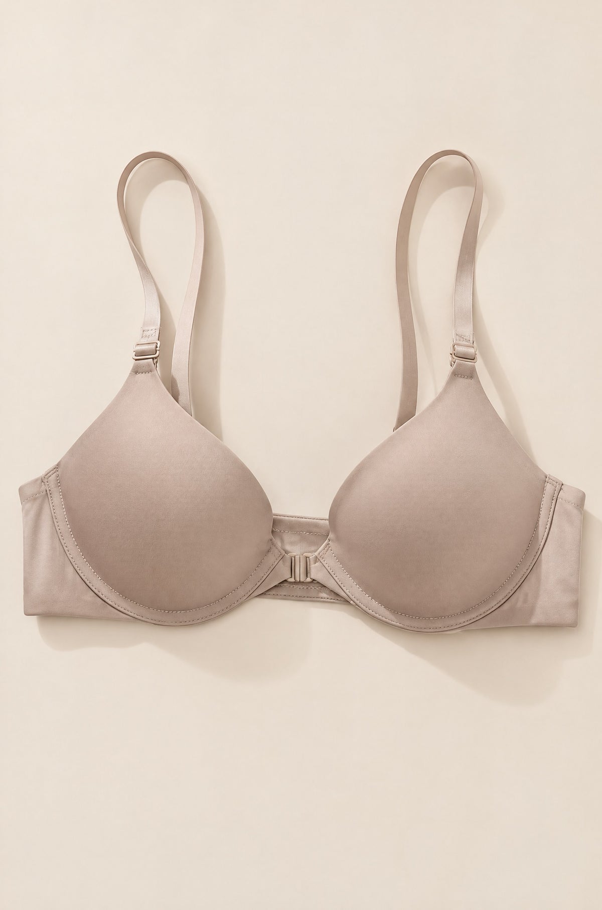 Front-Close T-Shirt Bra in Oat laid flat
