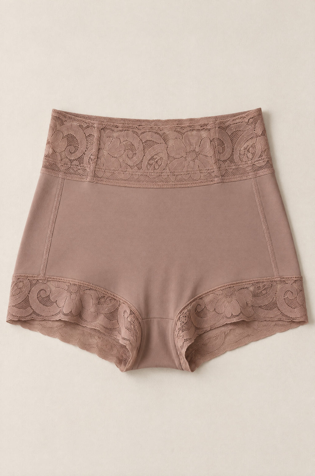 High-Waist Lace Boxer in Mocha laid flat