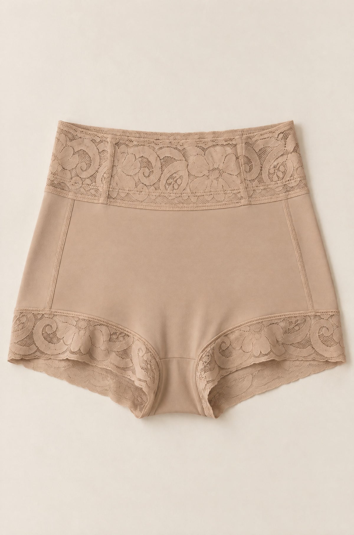 High-Waist Lace Boxer in Sand laid flat