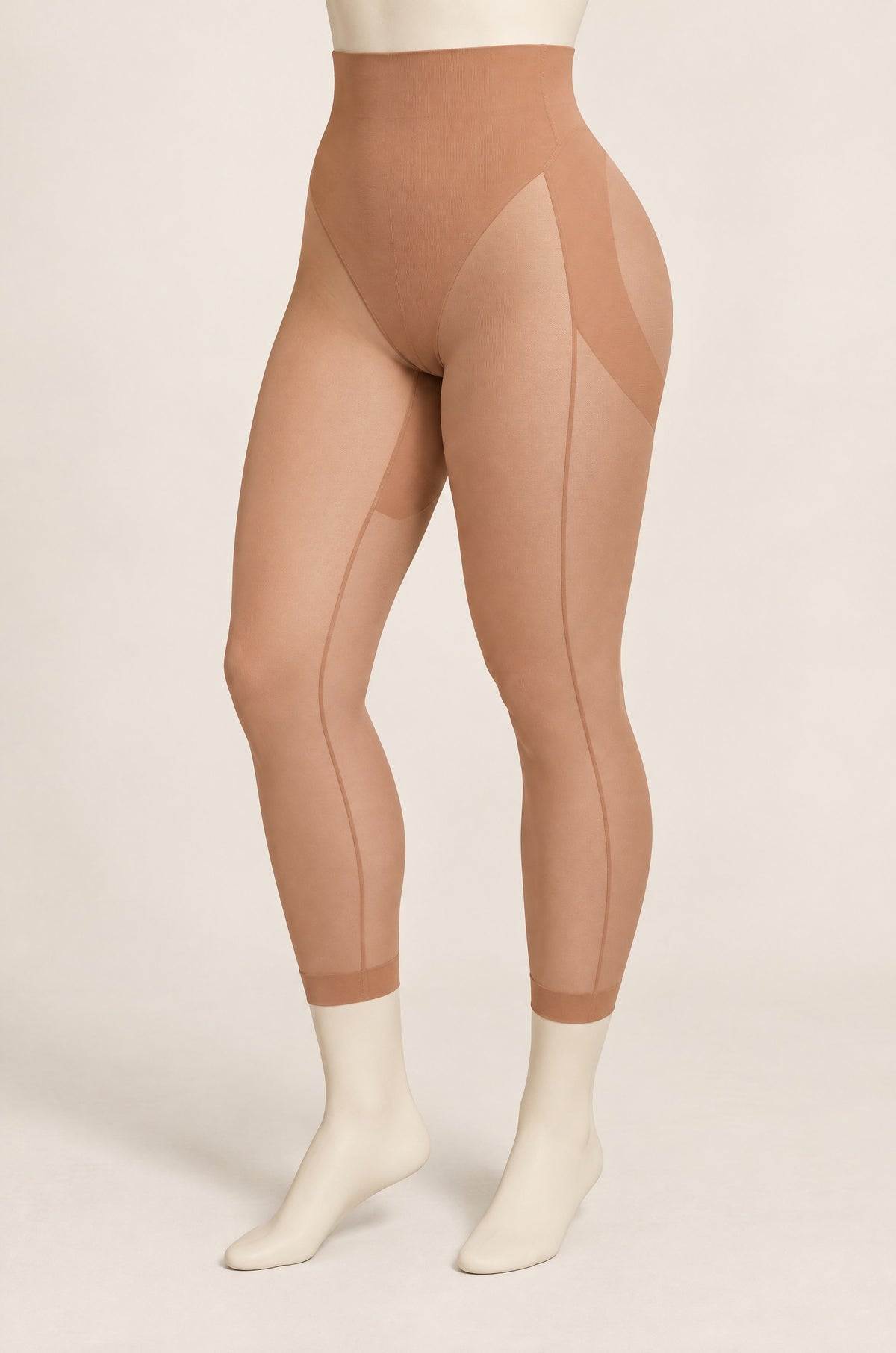Sheer-Leg Shaping Legging in Khaki on a dress form