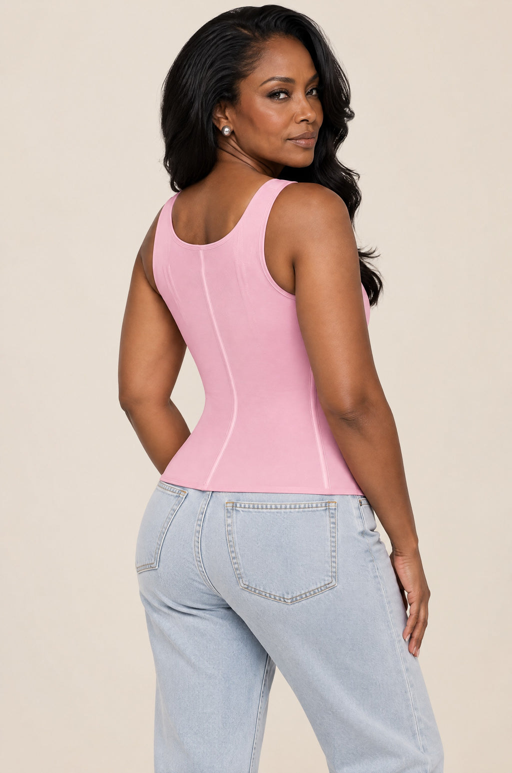 Zip-Front Shaping Vest in Pink, back view