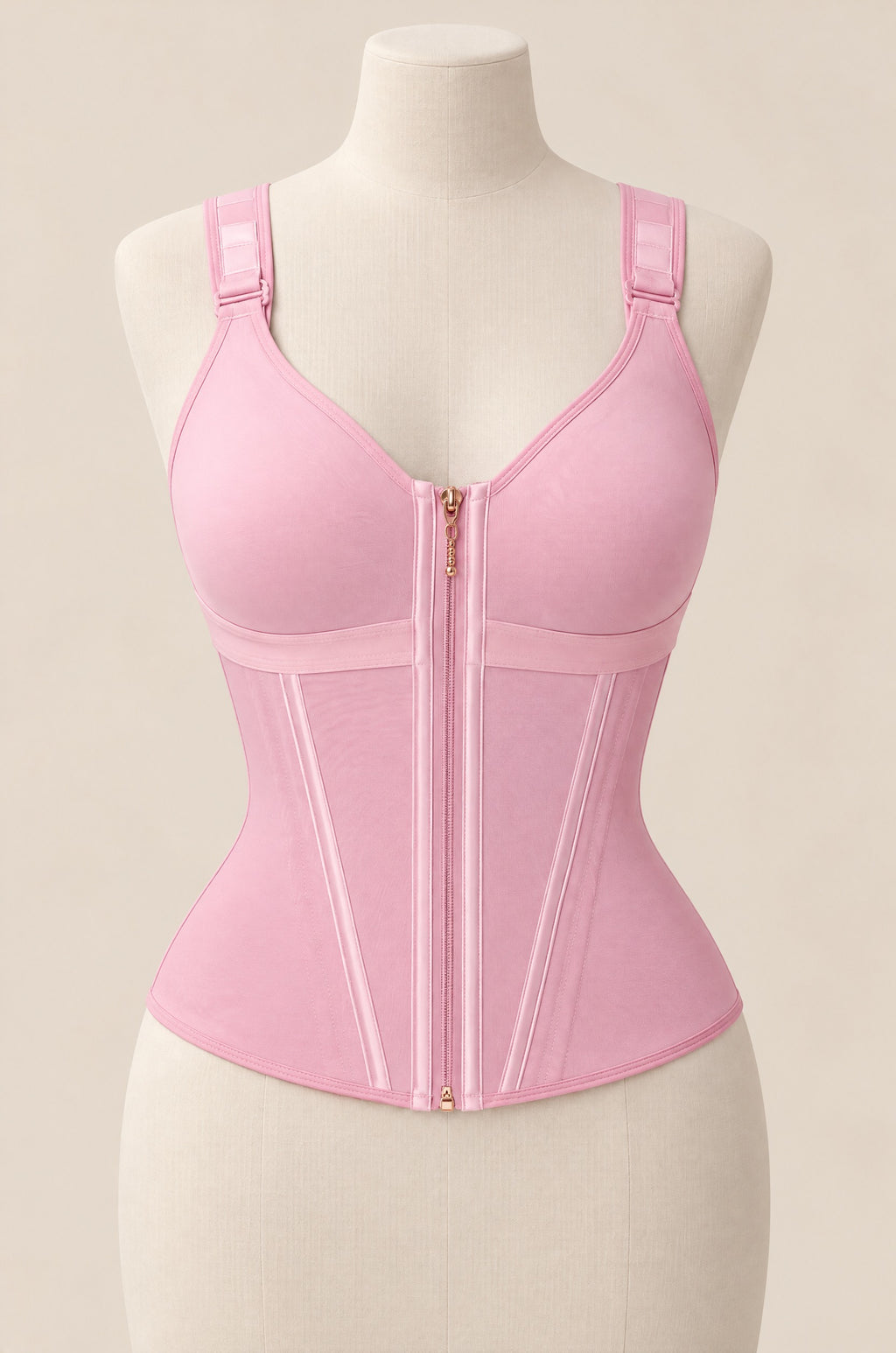 Zip-Front Shaping Vest in Pink on a dress form