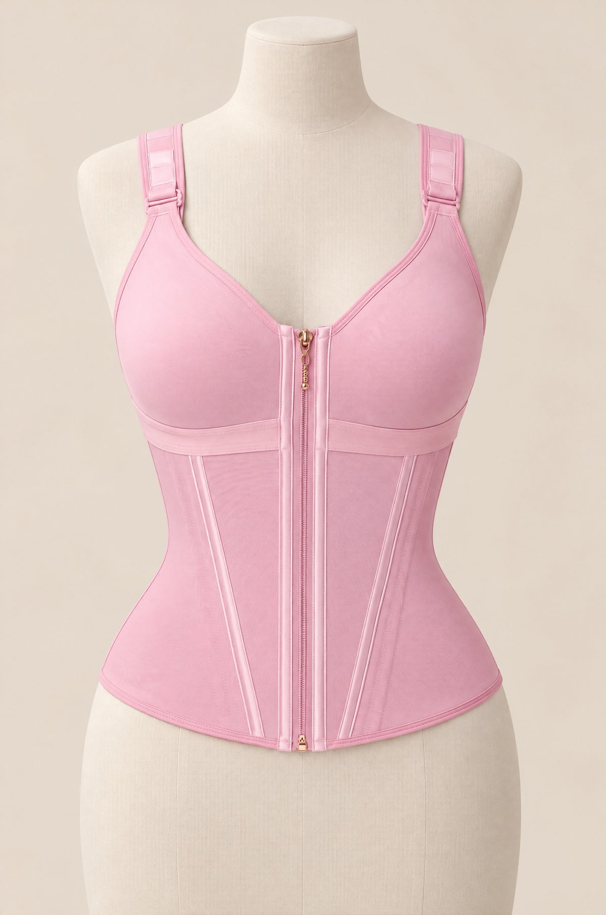 Zip-Front Shaping Vest in Pink on a dress form