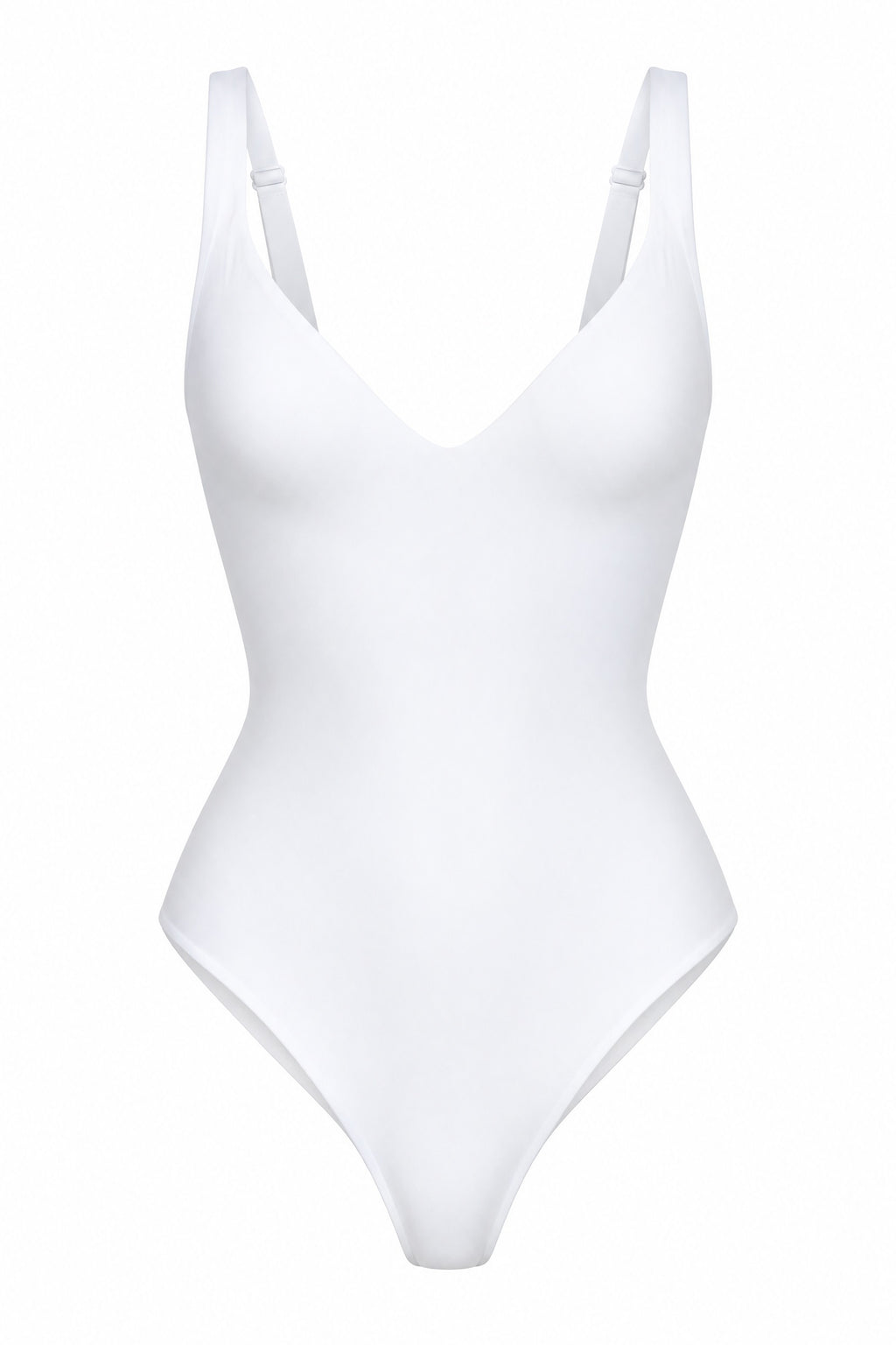 Plunge Thong Bodysuit in White, laid flat