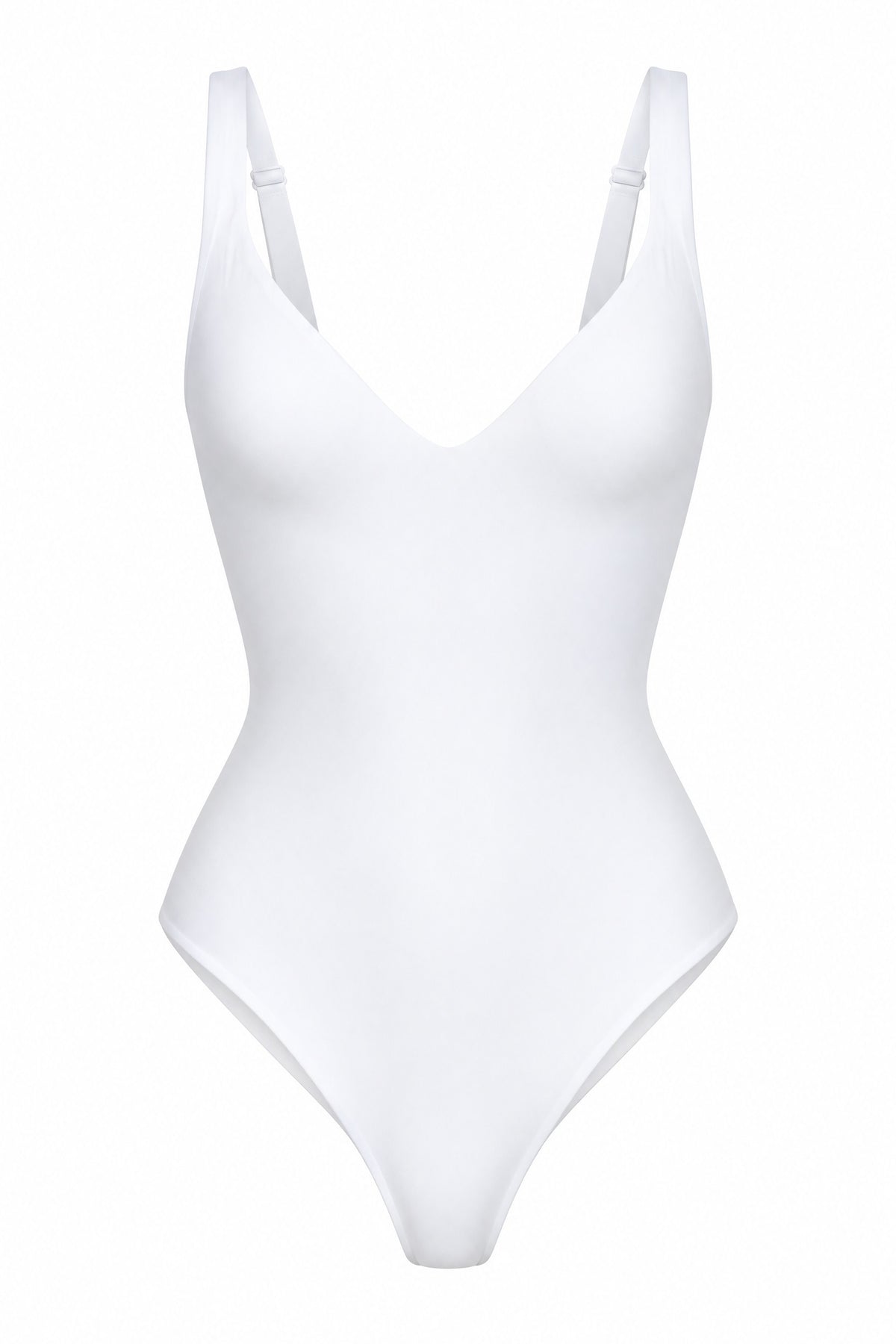 Plunge Thong Bodysuit in White, laid flat