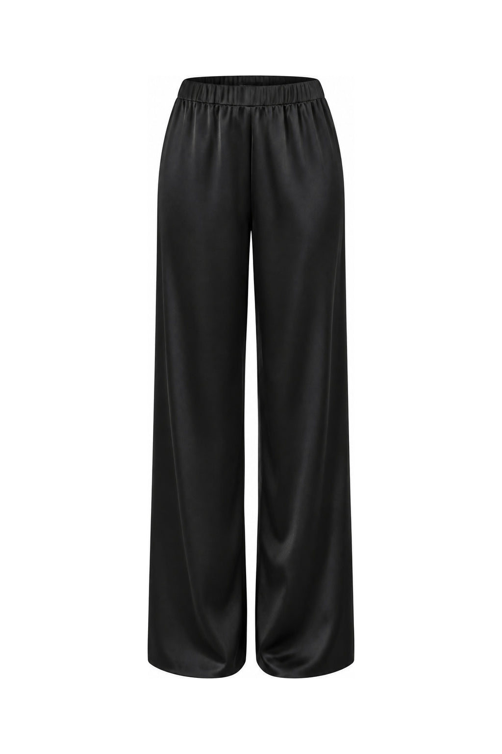 Satin Wide-Leg Pant in Black, laid flat