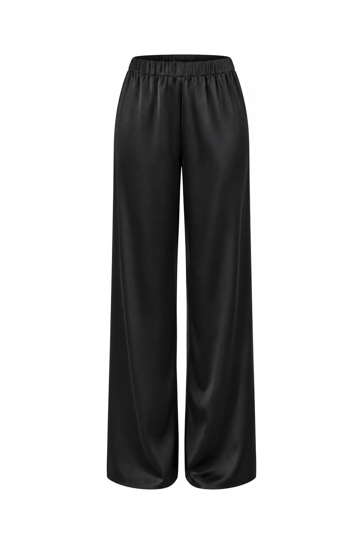 Satin Wide-Leg Pant in Black, laid flat