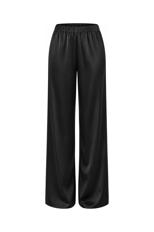 Satin Wide-Leg Pant in Black, laid flat
