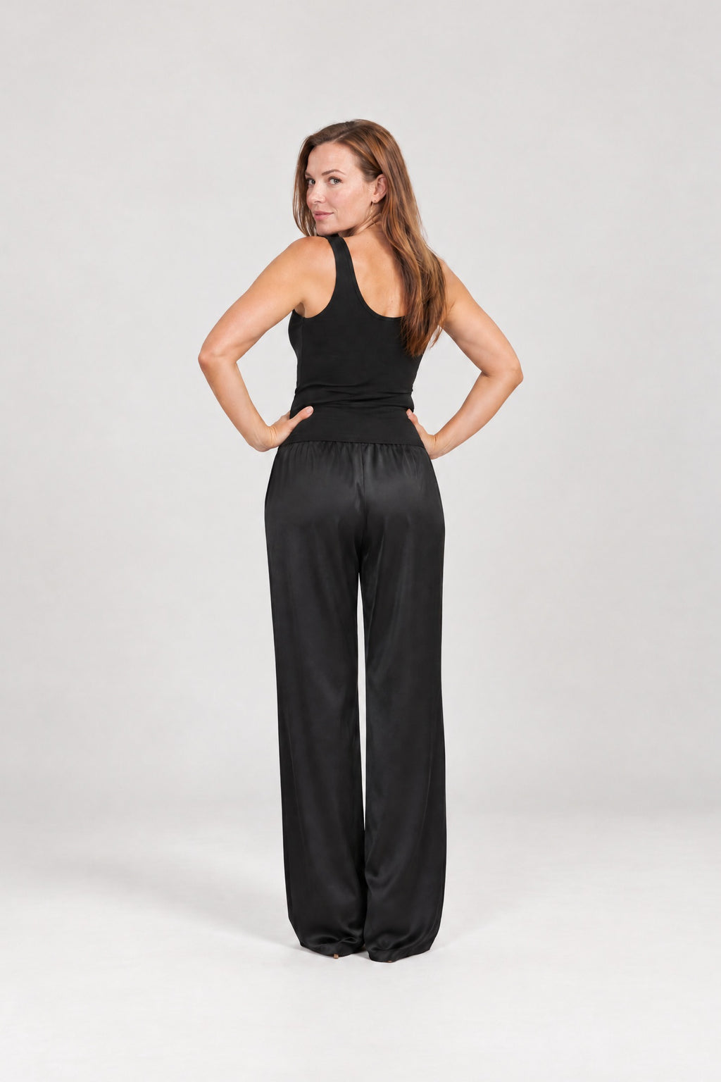 Satin Wide-Leg Pant in Black, back
