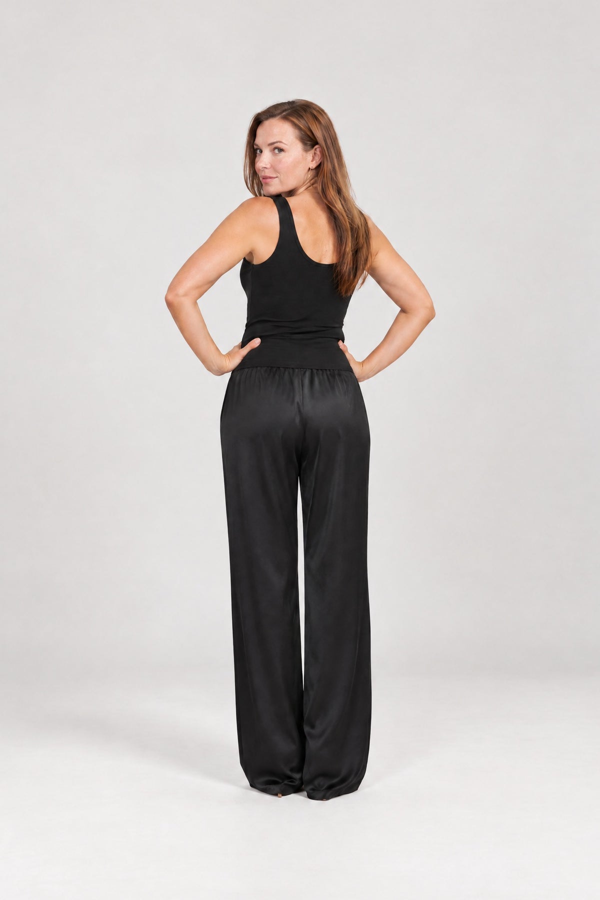 Satin Wide-Leg Pant in Black, back