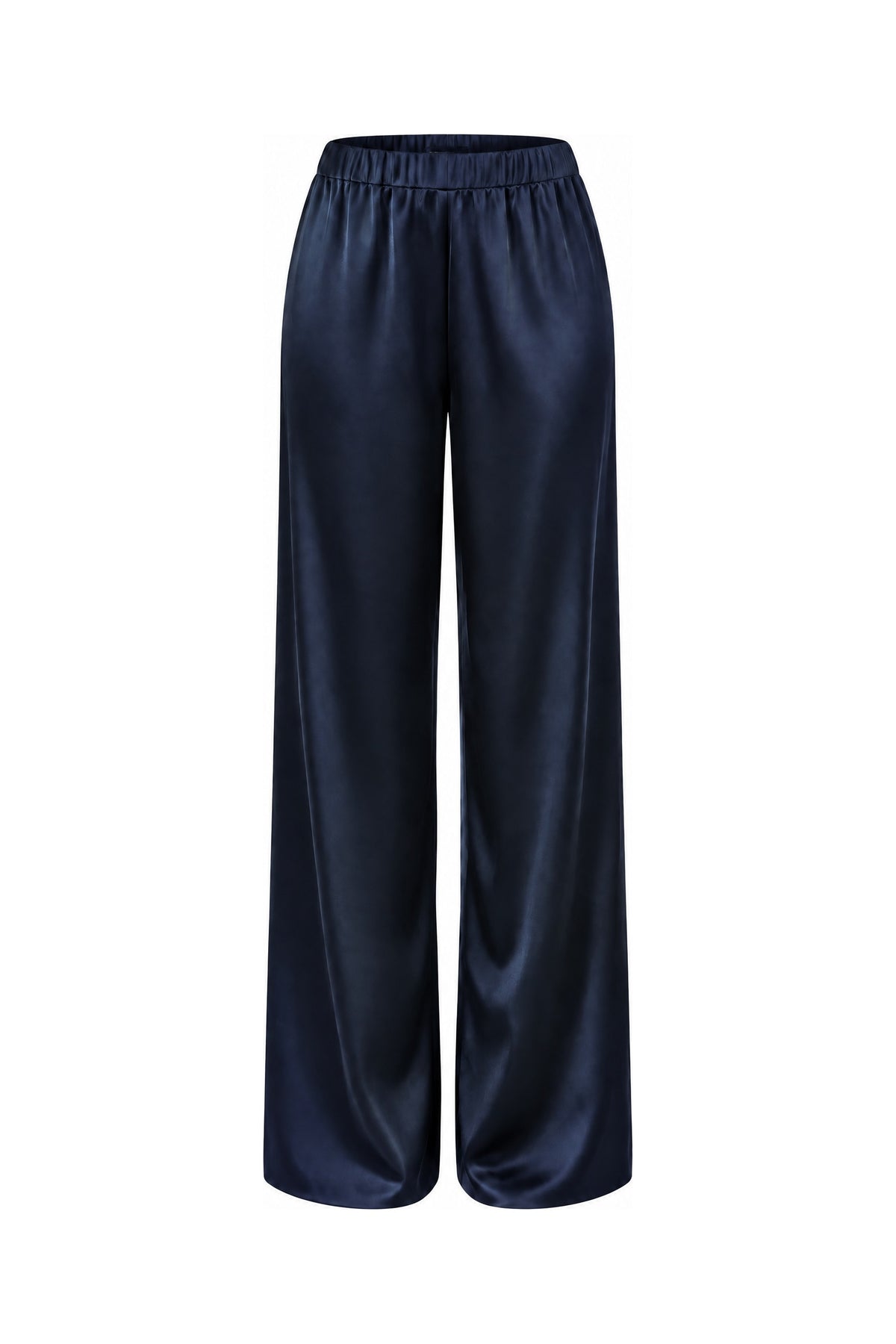 Satin Wide-Leg Pant in Navy, laid flat
