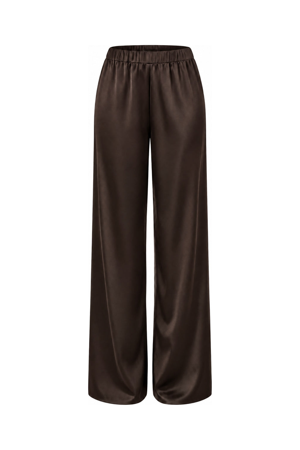 Satin Wide-Leg Pant in Espresso, laid flat