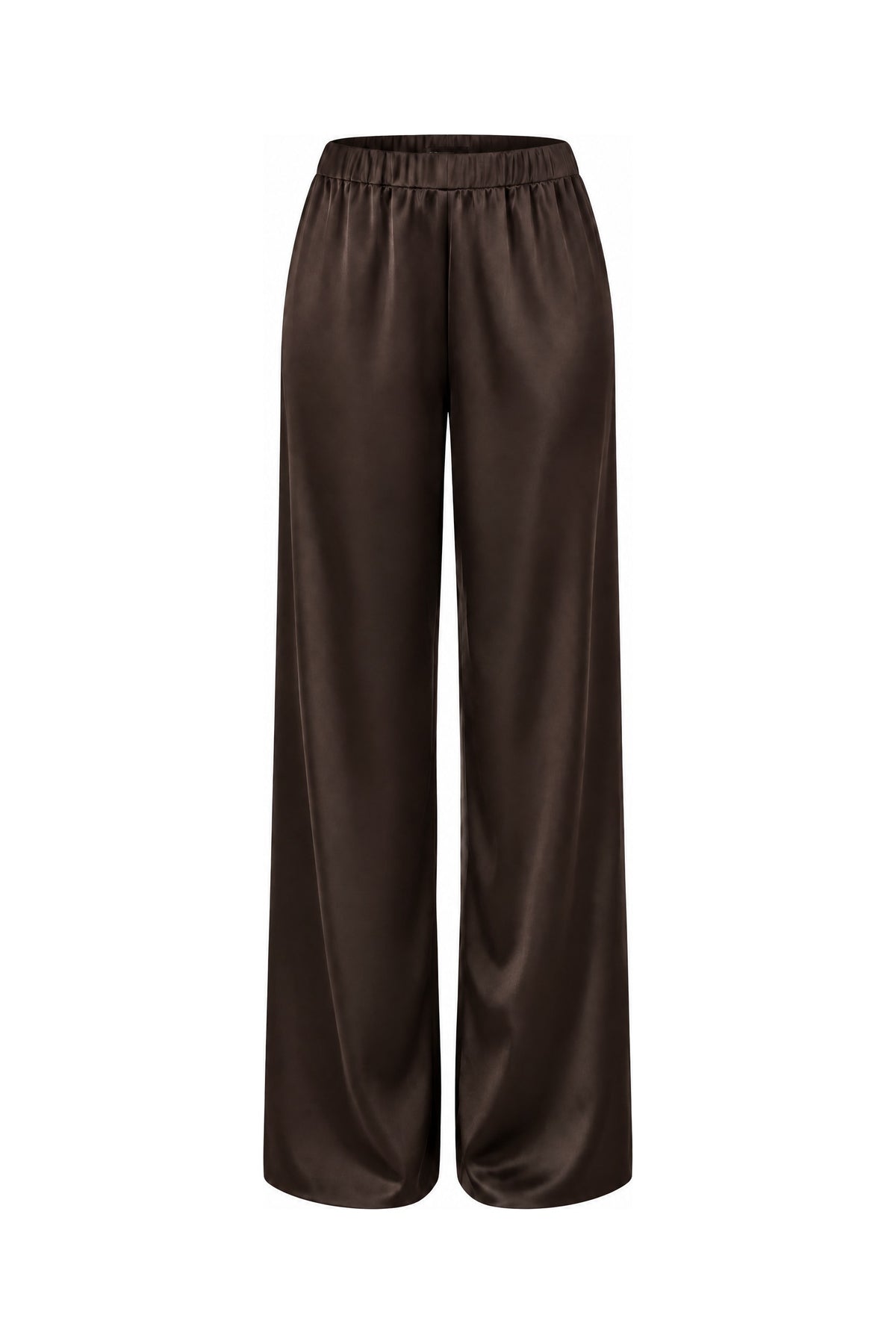 Satin Wide-Leg Pant in Espresso, laid flat