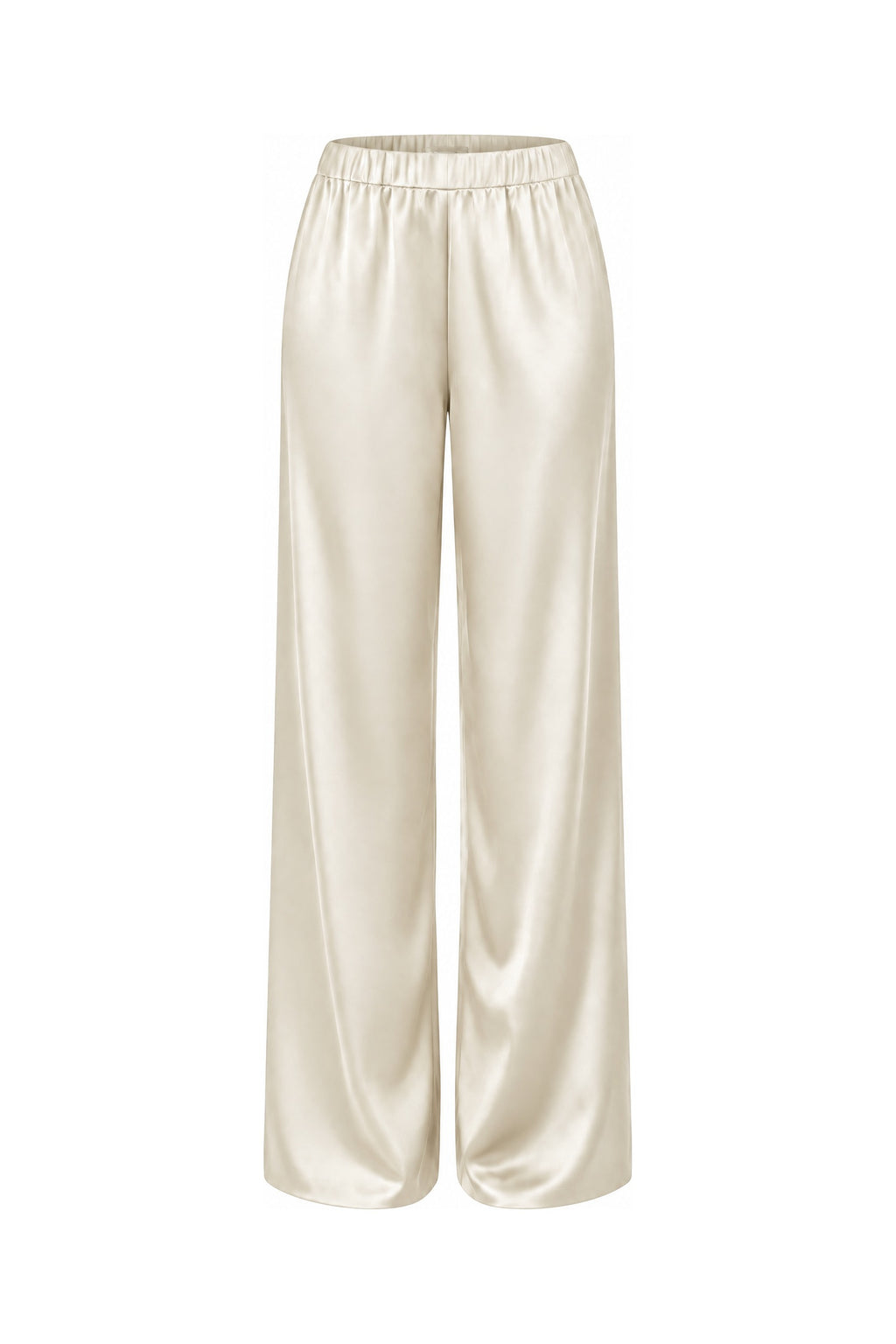 Satin Wide-Leg Pant in Ivory, laid flat