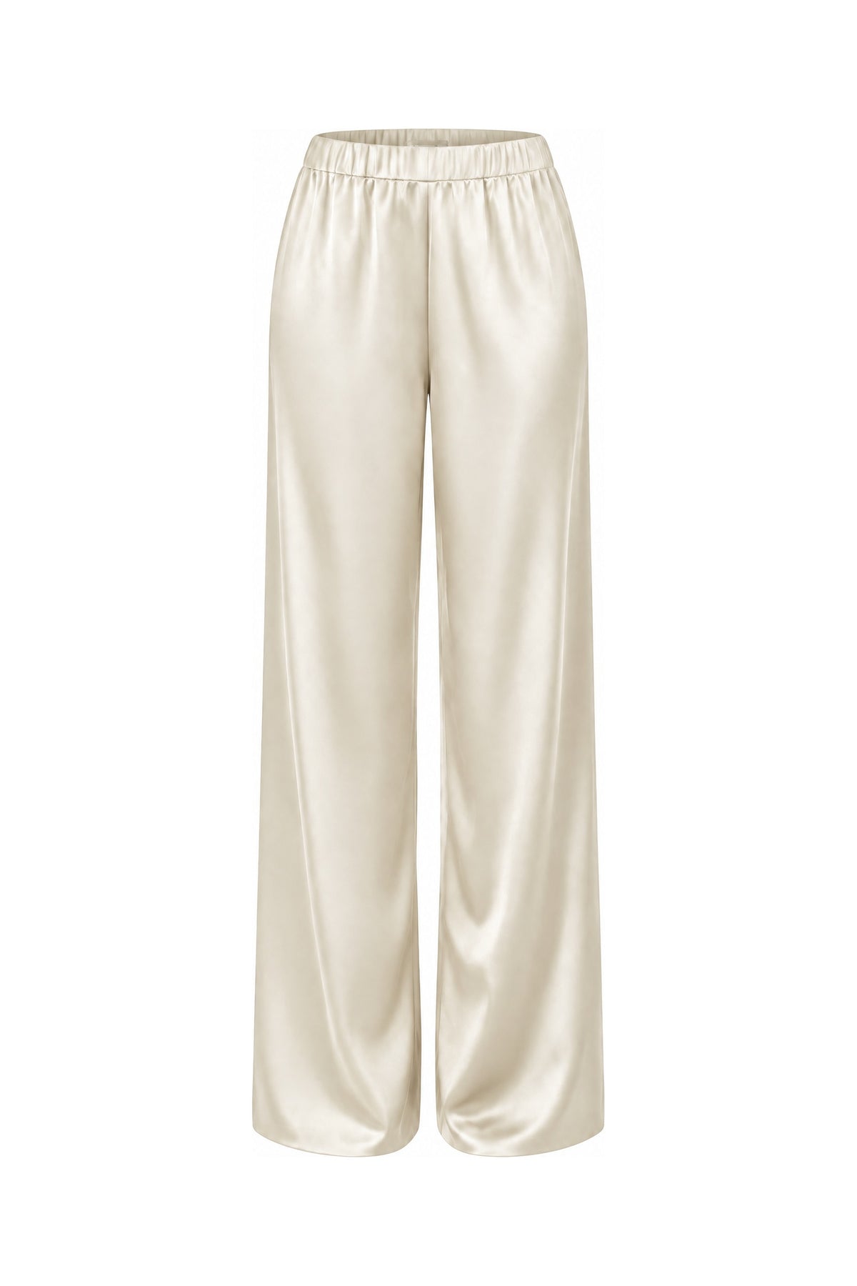 Satin Wide-Leg Pant in Ivory, laid flat