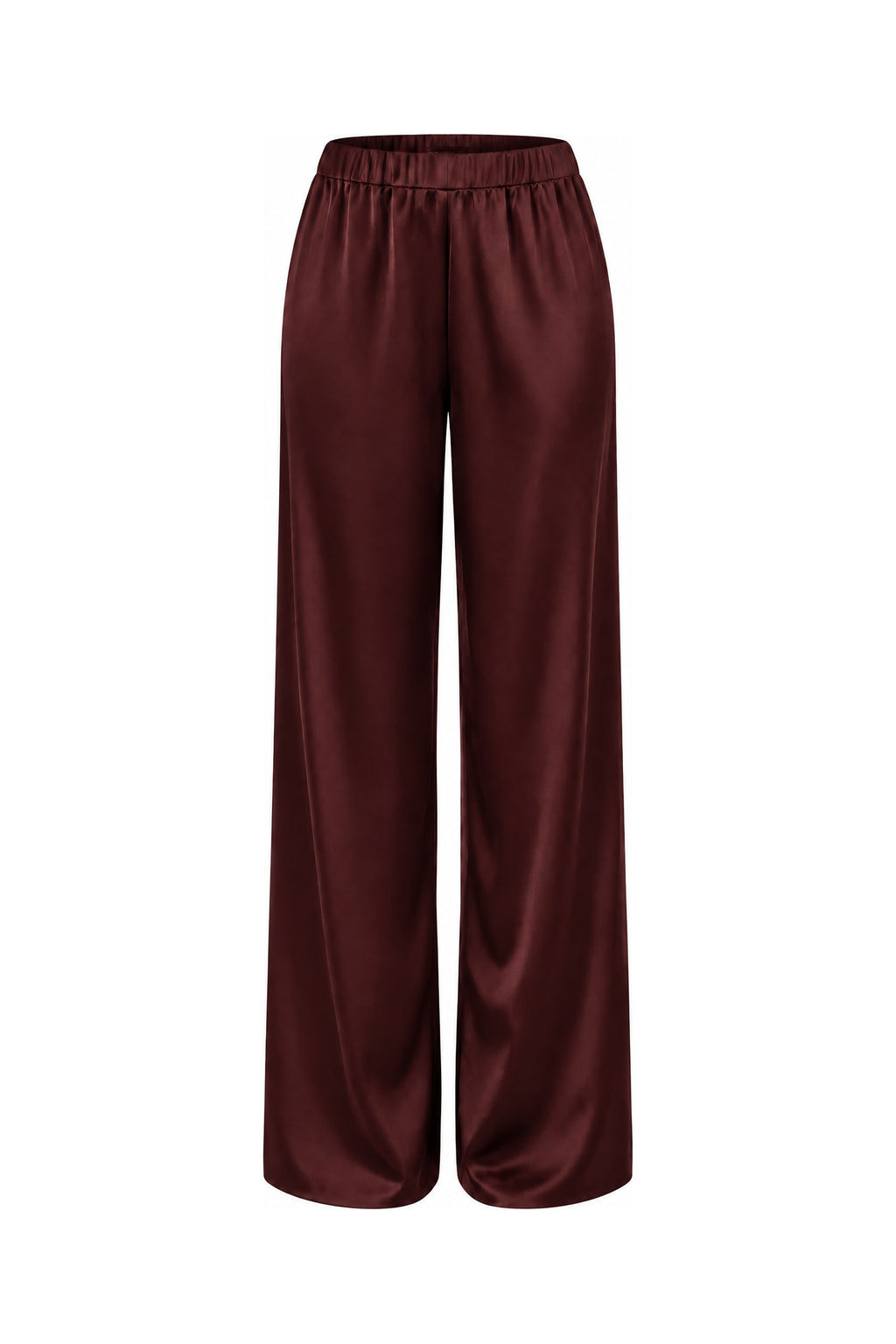 Satin Wide-Leg Pant in Burgundy, laid flat