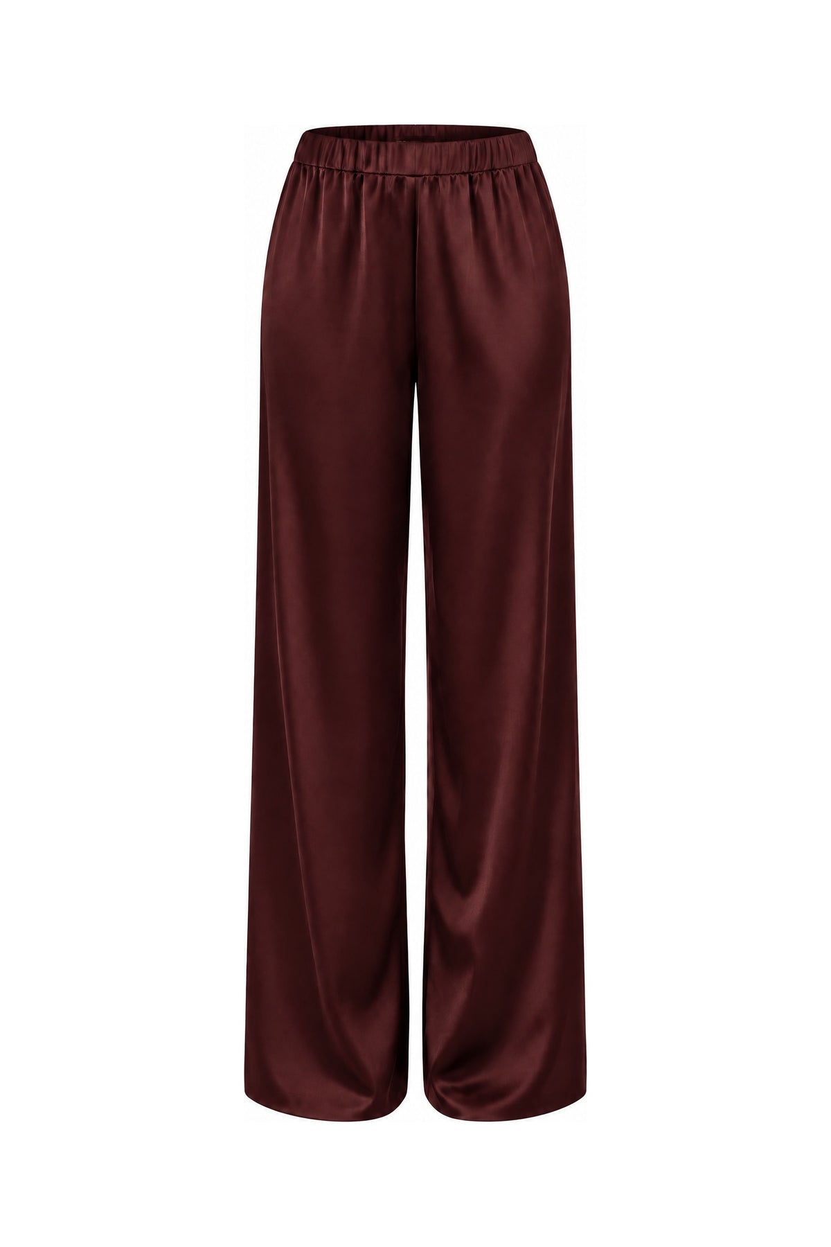 Satin Wide-Leg Pant in Burgundy, laid flat