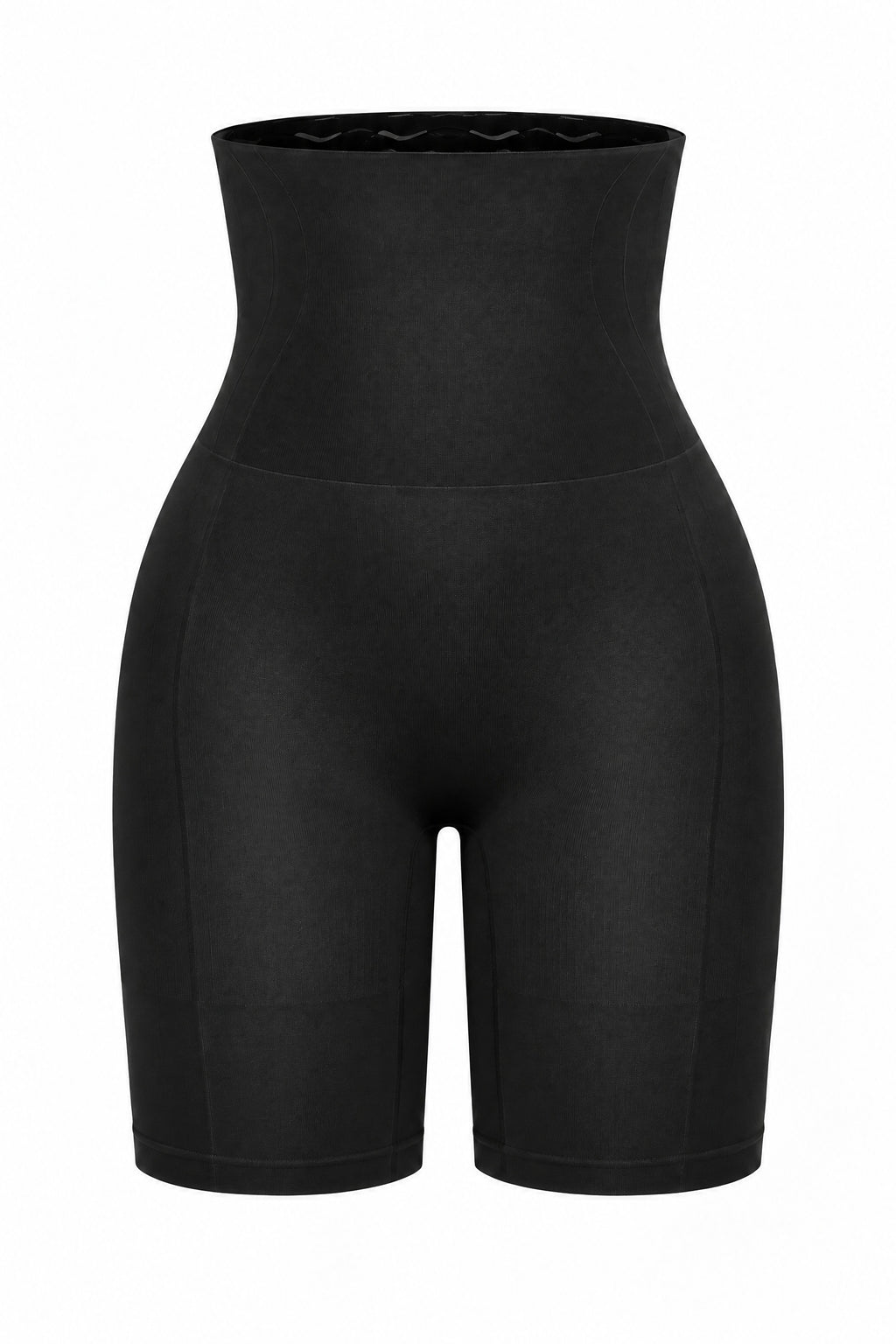 Seamless High-Waist Shaping Shorts in Black, laid flat