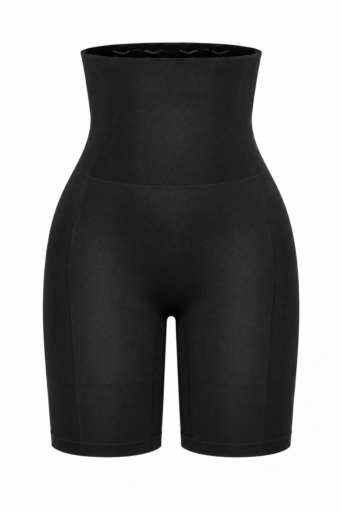 Seamless High-Waist Shaping Shorts in Black, laid flat