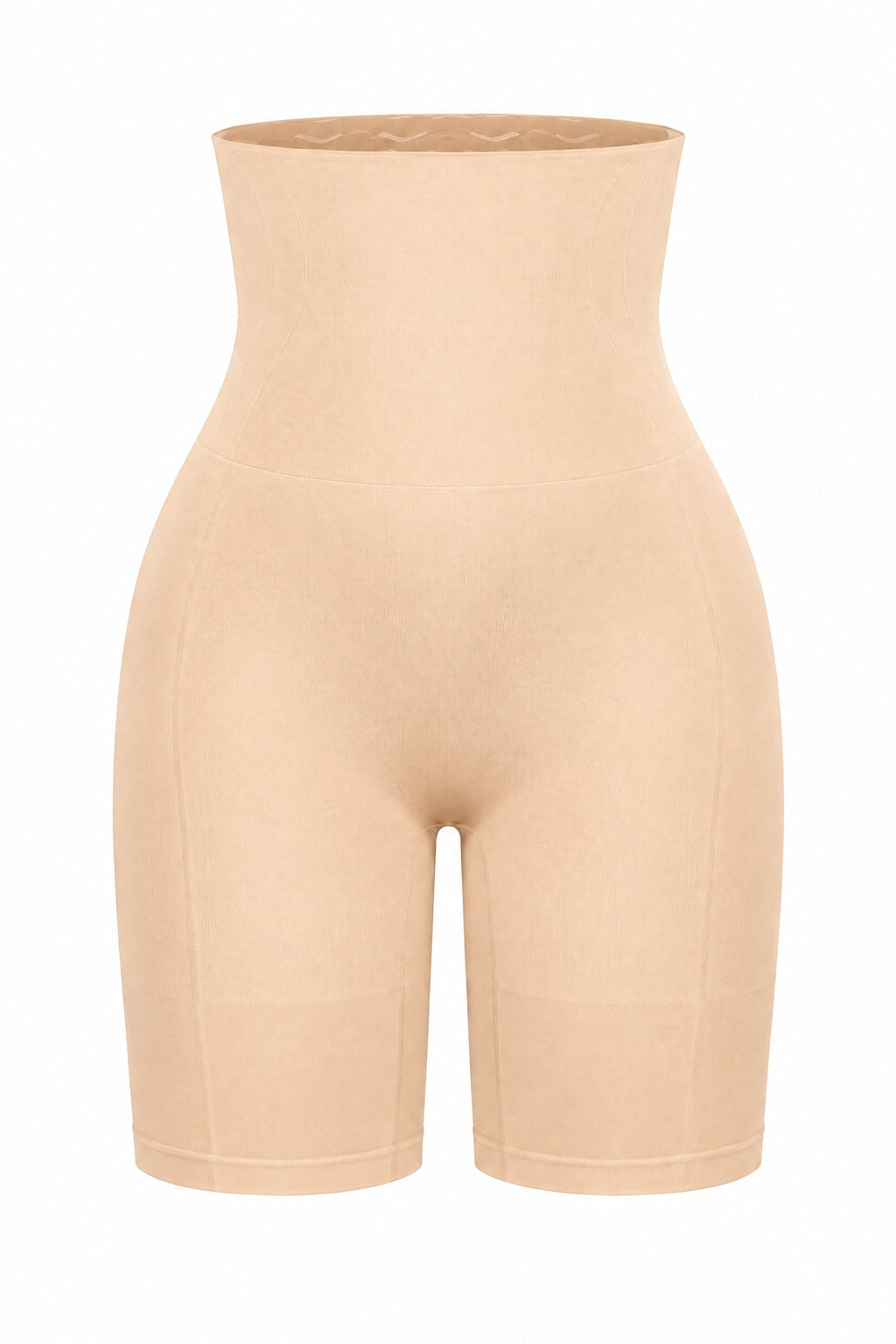 Seamless High-Waist Shaping Shorts in Beige, laid flat