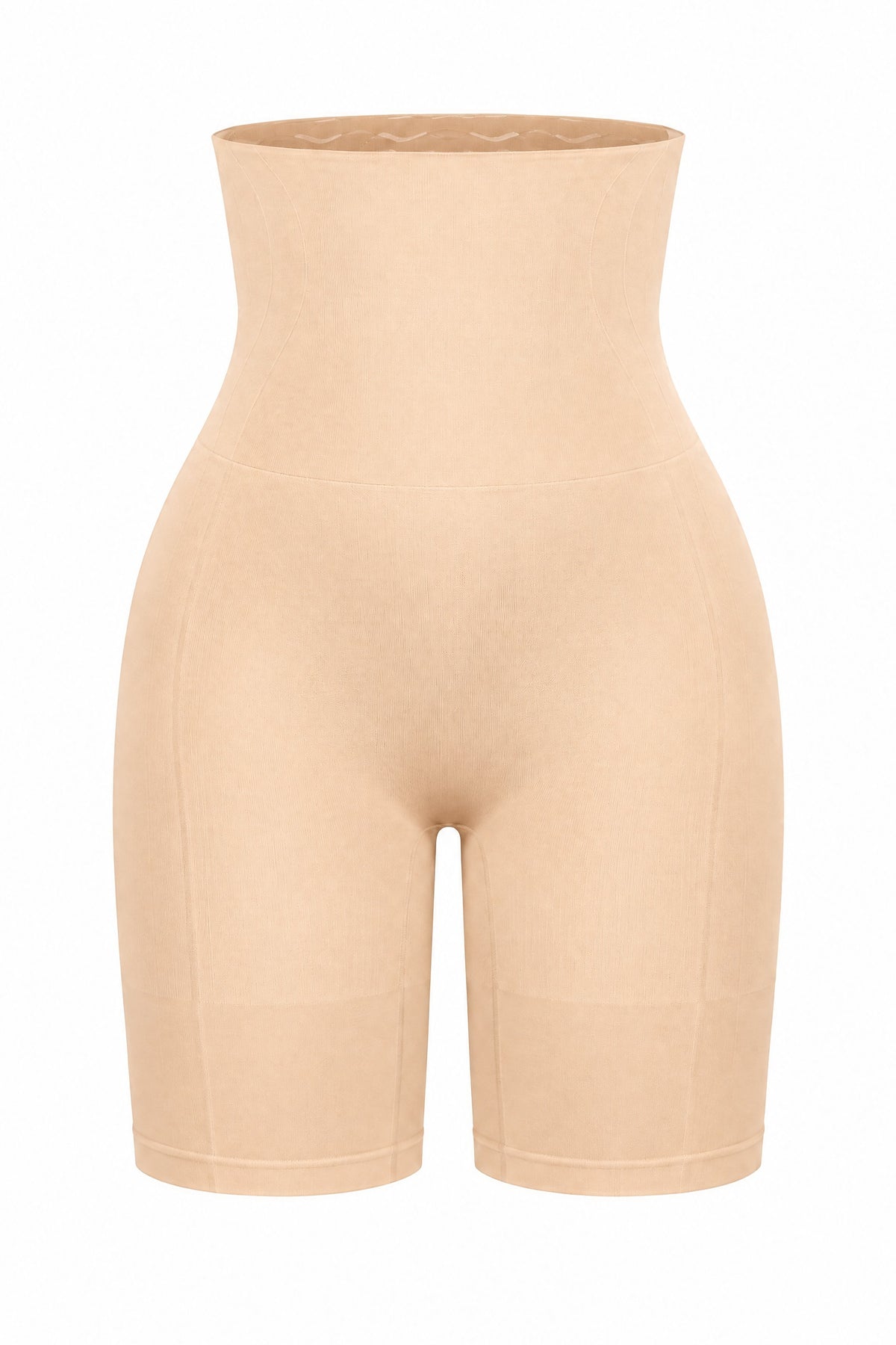 Seamless High-Waist Shaping Shorts in Beige, laid flat
