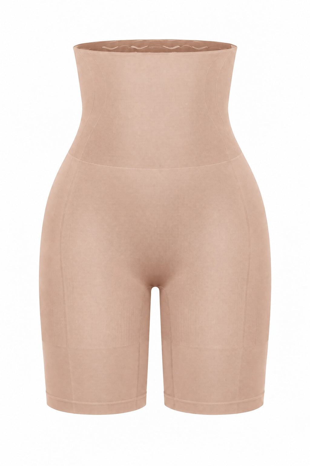 Seamless High-Waist Shaping Shorts in Warm Sand, laid flat