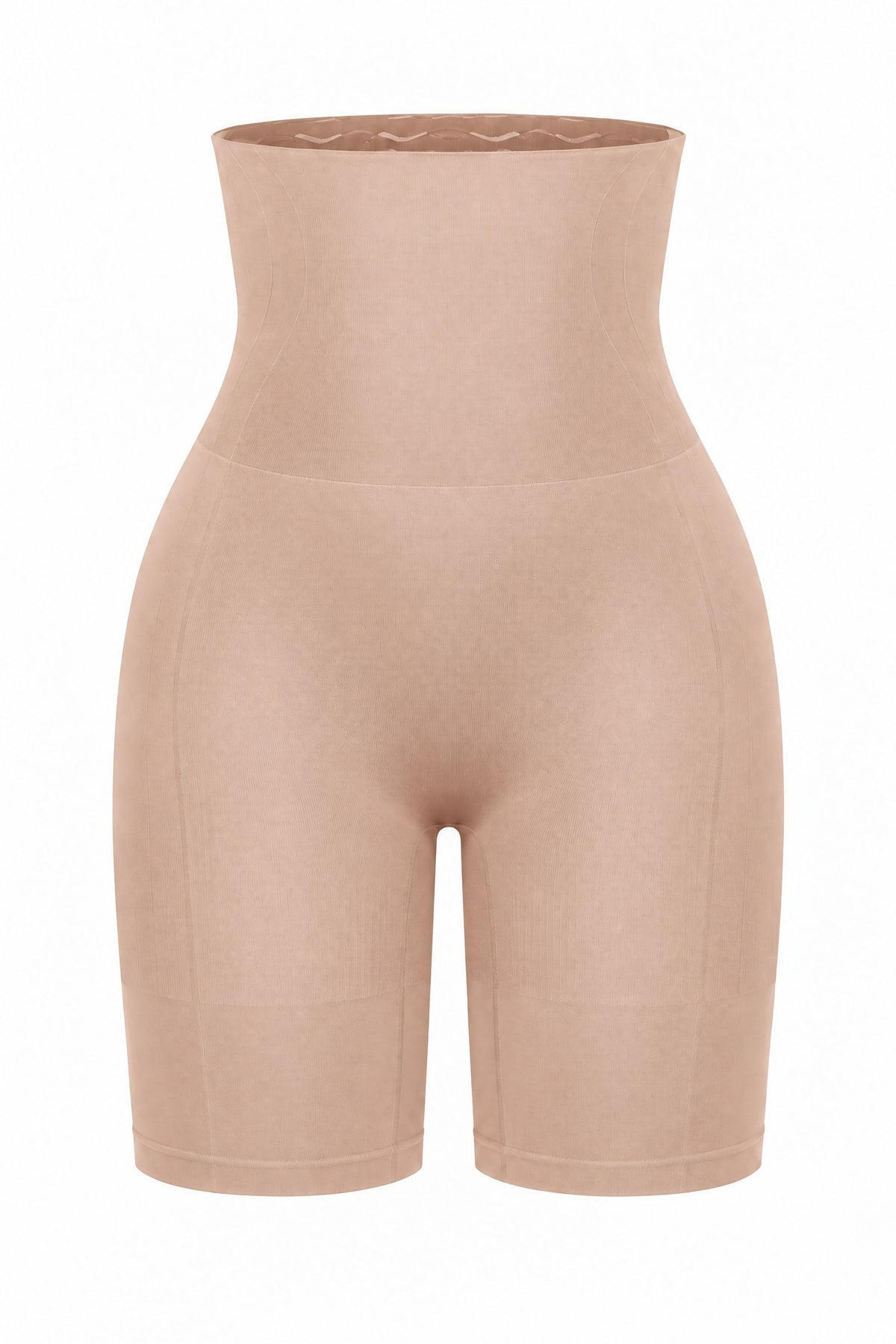 Seamless High-Waist Shaping Shorts in Warm Sand, laid flat