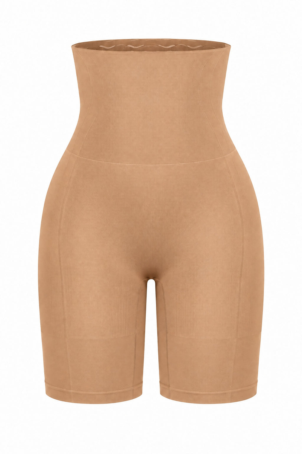 Seamless High-Waist Shaping Shorts in Nude, laid flat