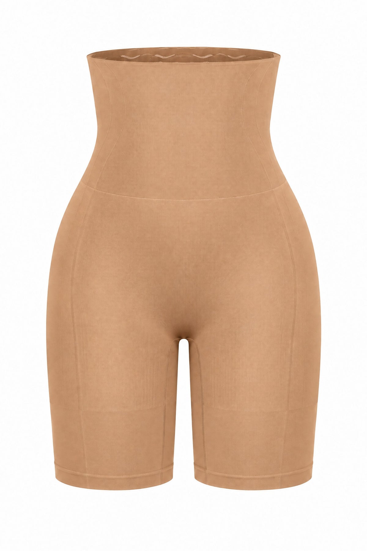 Seamless High-Waist Shaping Shorts in Nude, laid flat