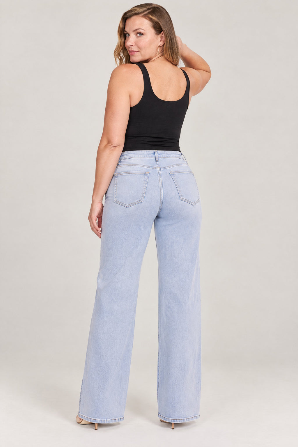 Stretch Wide-Leg Jeans in Light Blue, back