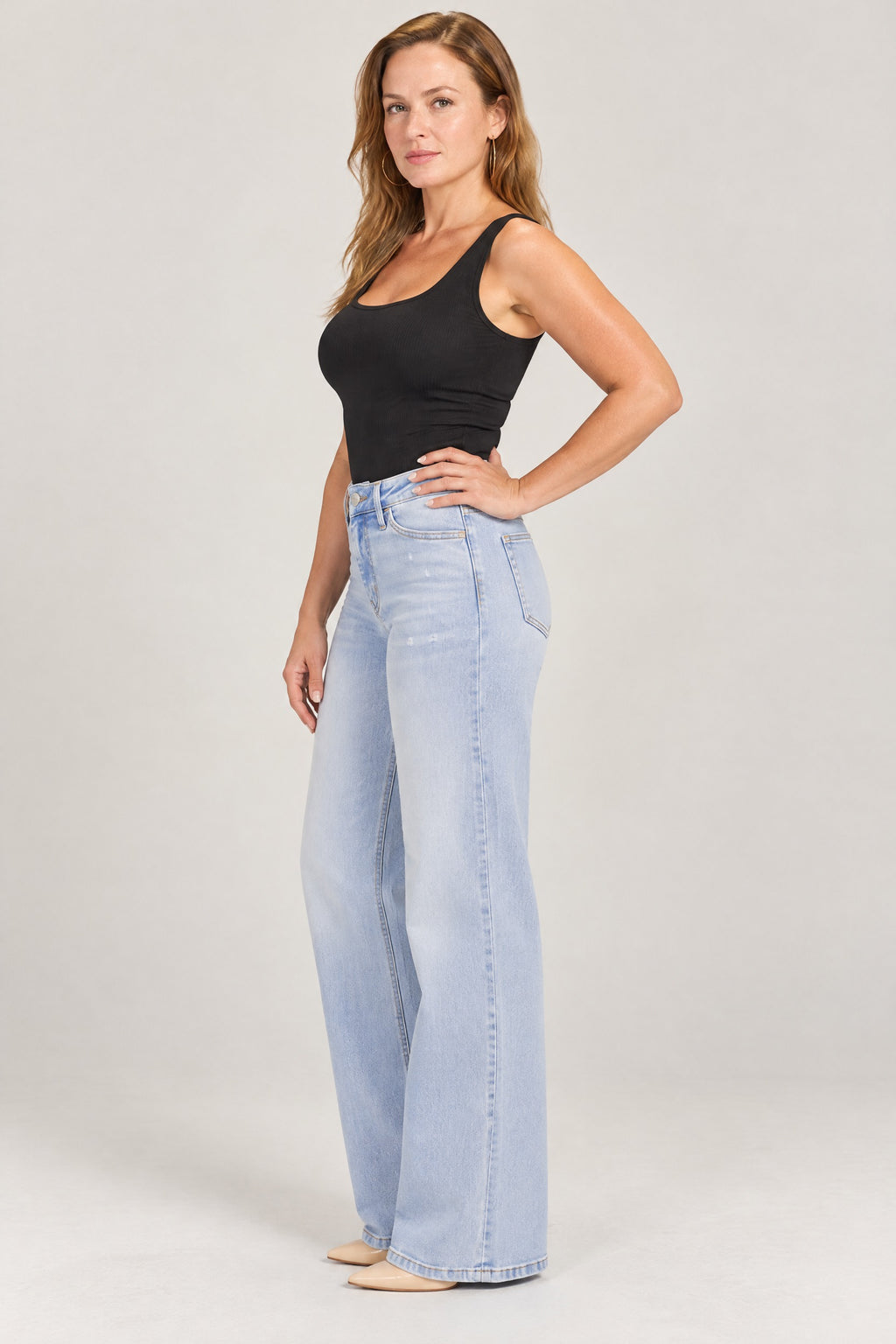 Stretch Wide-Leg Jeans in Light Blue, side