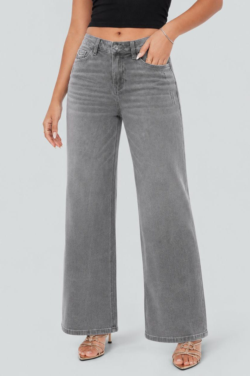 Stretch Wide-Leg Jeans in Gray, front