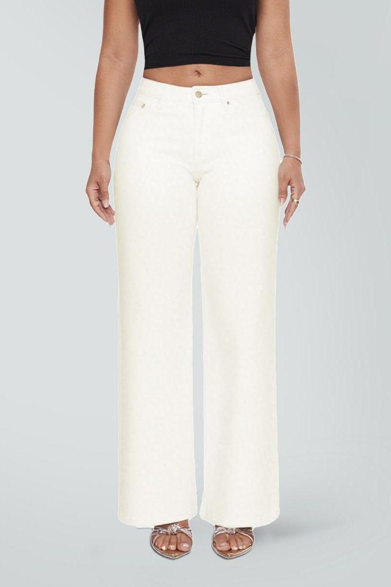 Stretch Wide-Leg Jeans in Off White, front