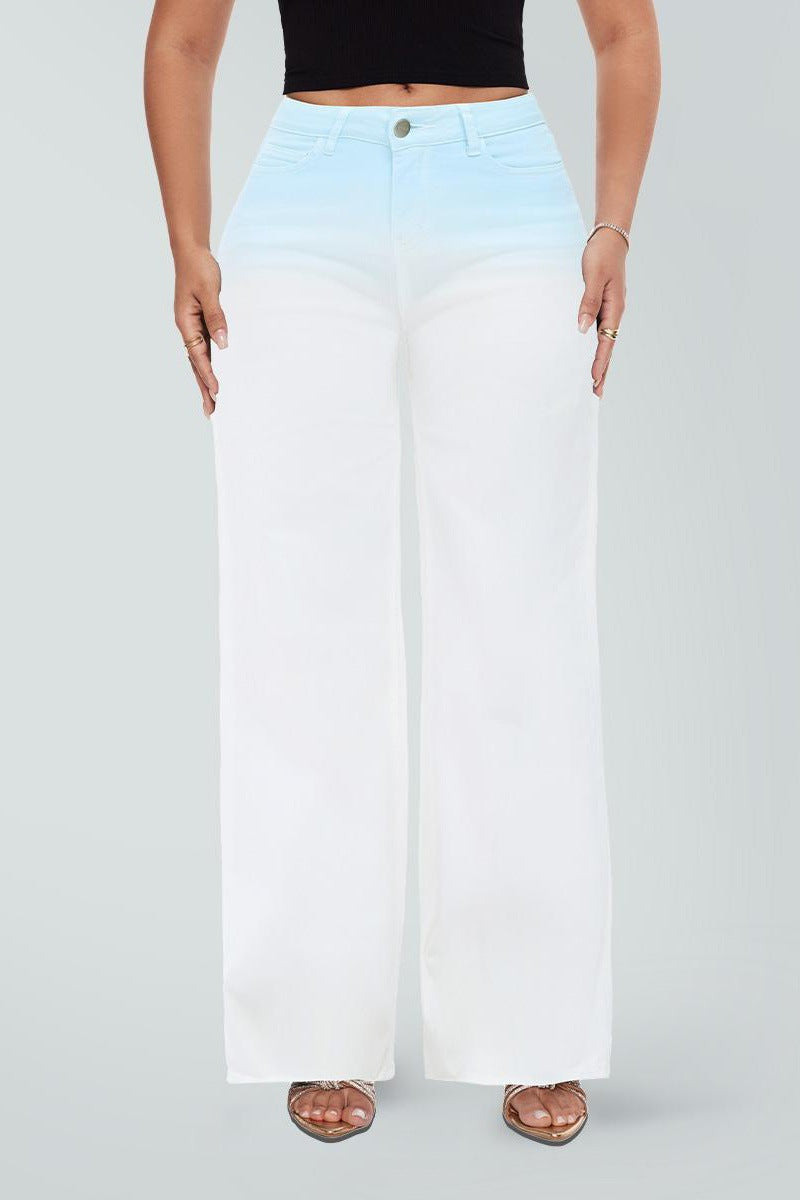 Stretch Wide-Leg Jeans in Ombre Light Blue & White, front