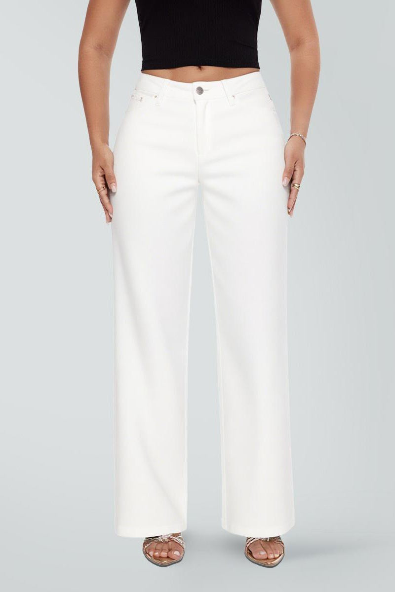 Stretch Wide-Leg Jeans in White Stain-Resistant, front