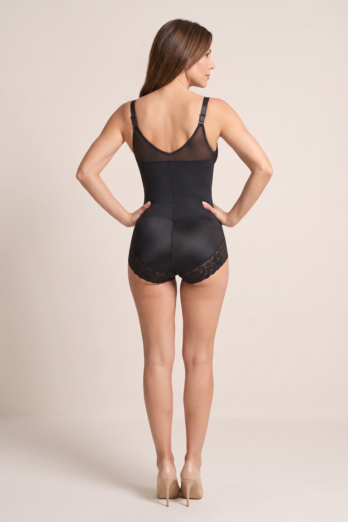 Zip-Front Faja Bodysuit in Black, back